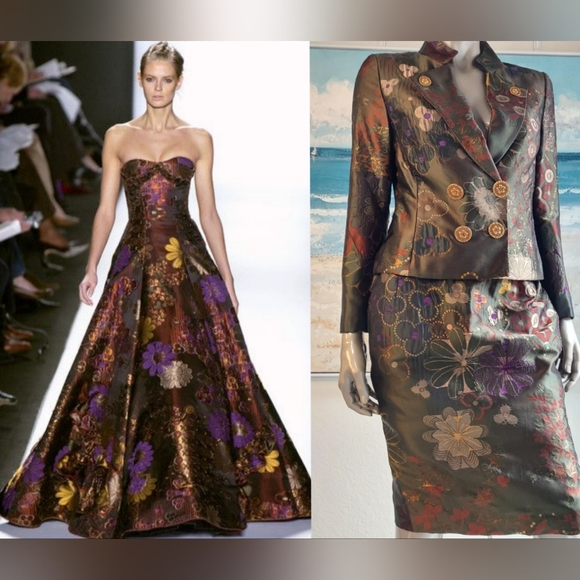 $7,000 OSCAR DE LA RENTA EXQUISITE SILK JACKET SKIRT RUNWAY SUIT US M - Picture 1 of 12
